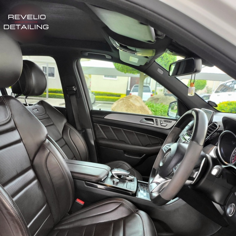 Mercedes Benz GLE  Deep interior car detailing with steam cleaning in Midrand. Professional carpet shampoo, leather/fabric treatment, and full cabin disinfection by Revelio Detailing, Gauteng.